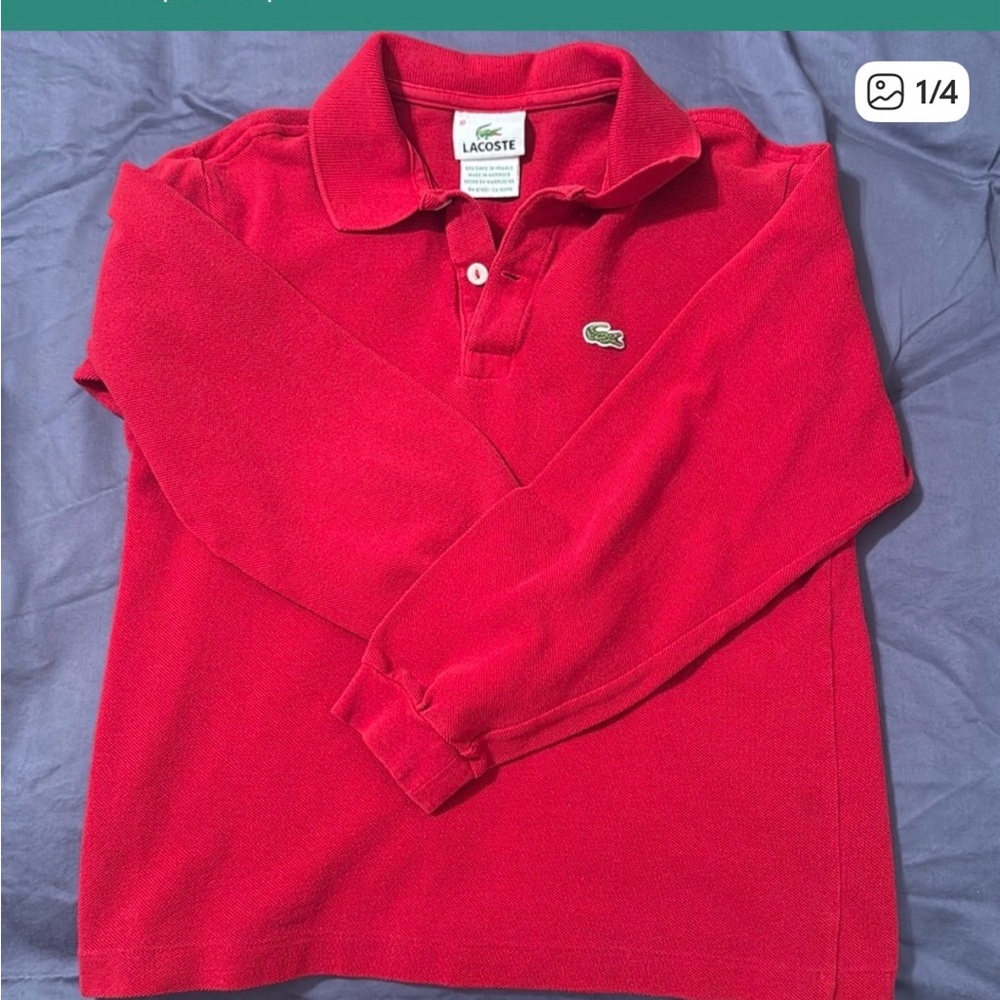 Lacoste Kids Red Long Sleeve Polo Size 8